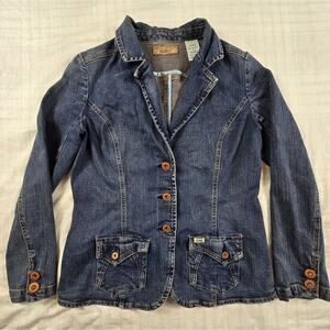 Levi Strauss Womens Signature Denim Blazer Jean Jacket Vintage Flap Pockets Sz L